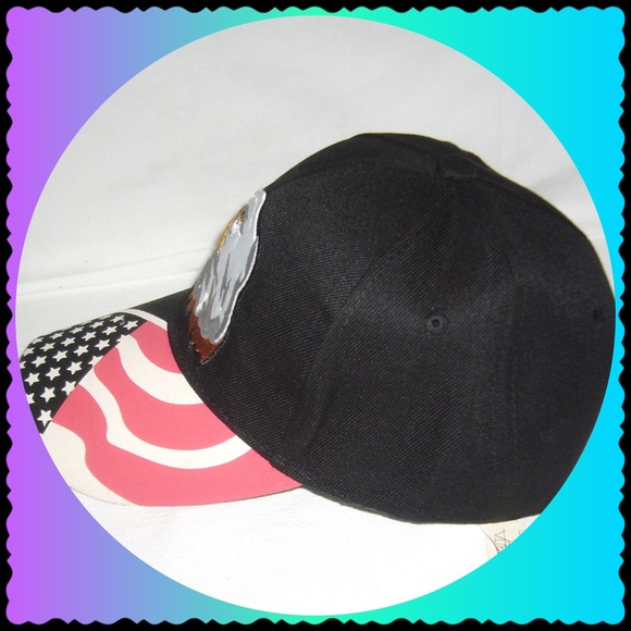 Eagle & American Flag Motif Ball Cap-Black - Picture 3 of 5
